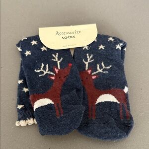 Accessorize Kids' Festive Reindeer Socks - Navy and Brown